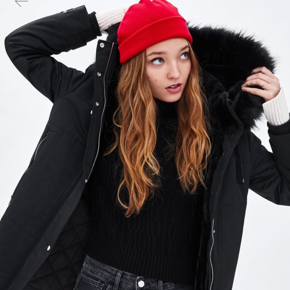 Zara Water Repellent Parka with Fur Hood